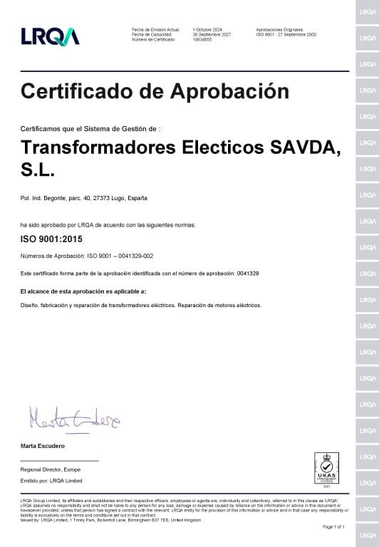 Certificado de aprobación LRQA